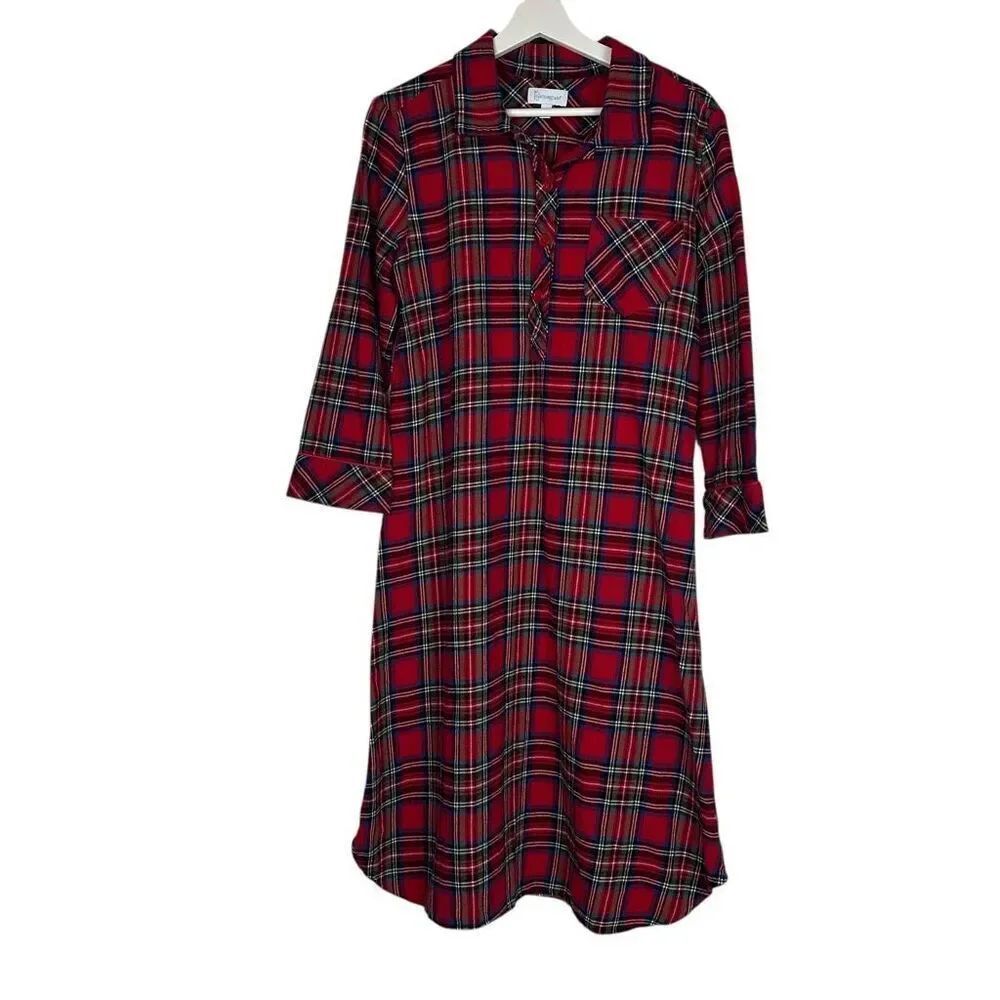 Pajamagram Small Classic Red Plaid Mid Length Flannel